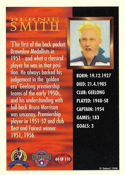 1996 Select AFL Hall of Fame #64 Bernie Smith Back
